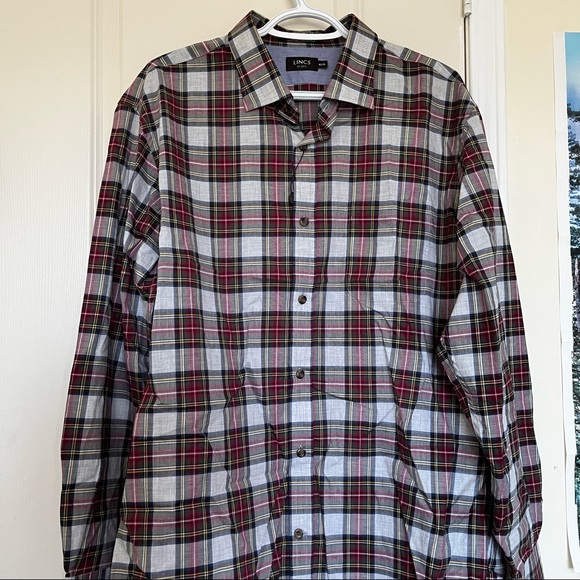 LINCS new 100% cotton plaid casual button down shirt - Picture 2 of 5